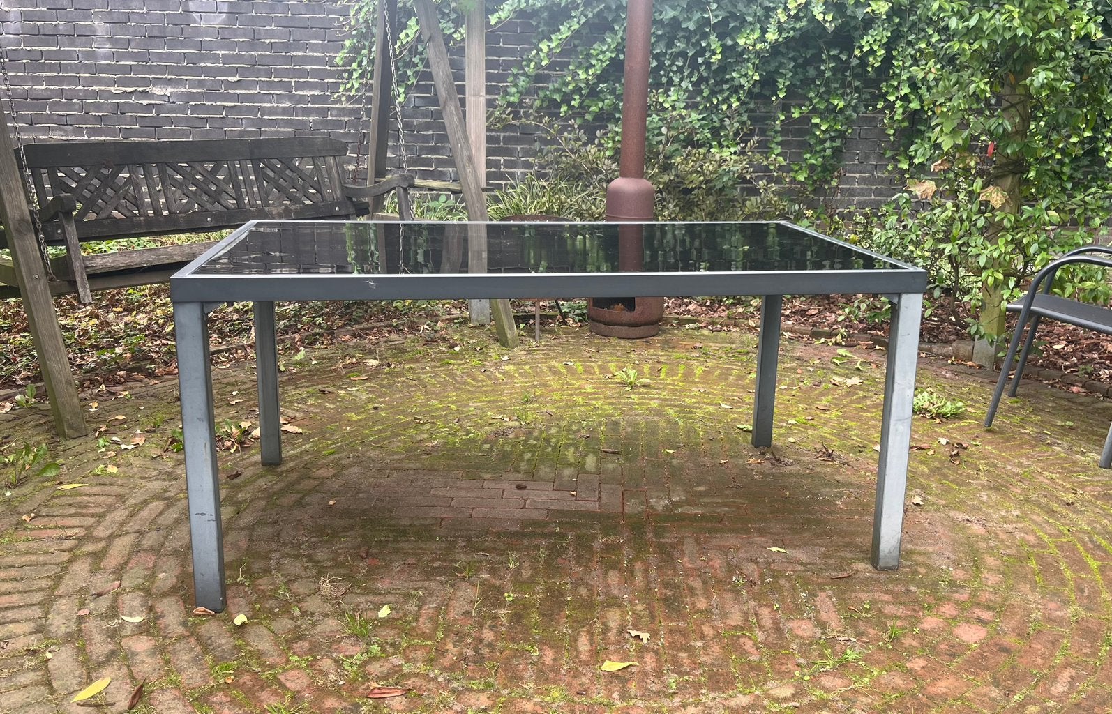 Tuintafel - metaal en glas, Ophalen, Zo goed als nieuw, Rechthoekig, Metaal