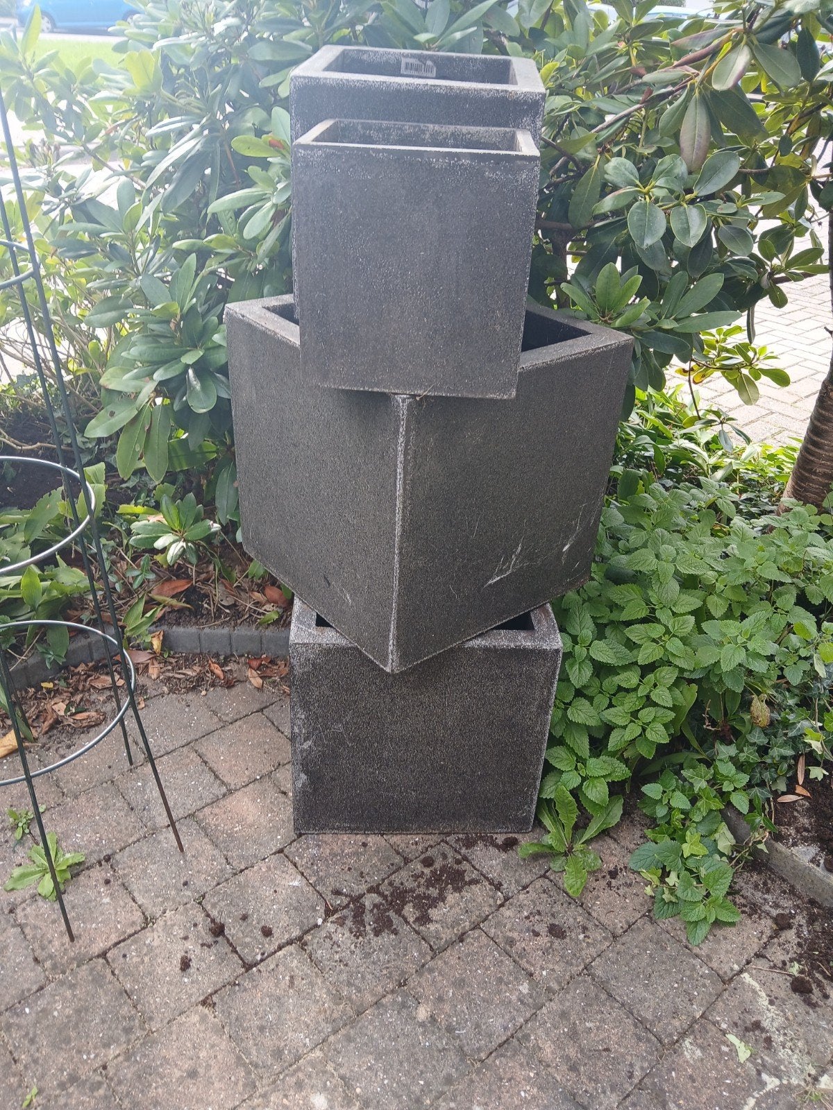 Set van 4 vierkante plantenbakken, metaal, Kunststof, Gebruikt, Vierkant, Binnen