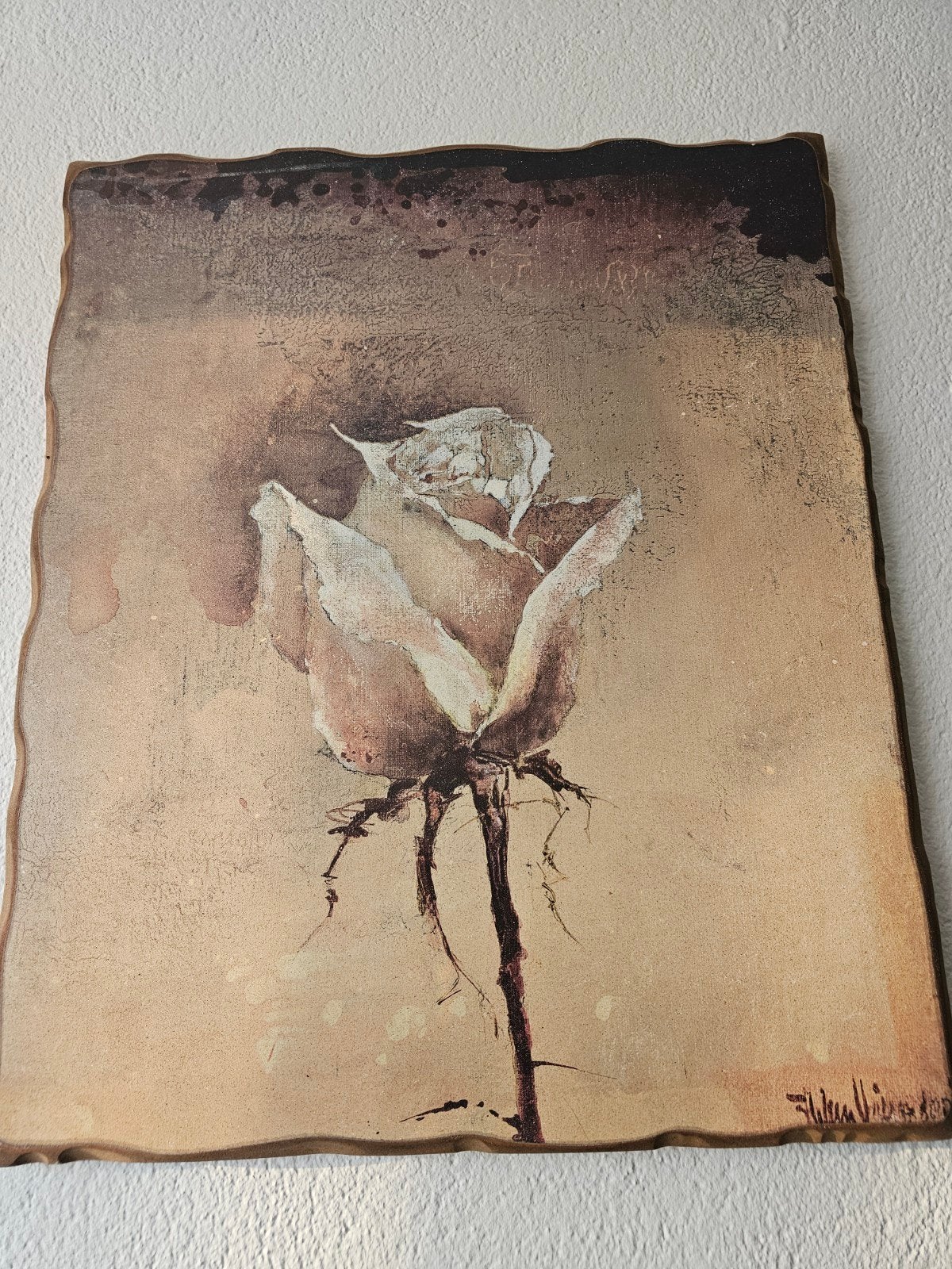 Schilderij roos op hout - Handgeschilderd, Hout, Met textuur, Ophalen of Verzenden, Olieverf