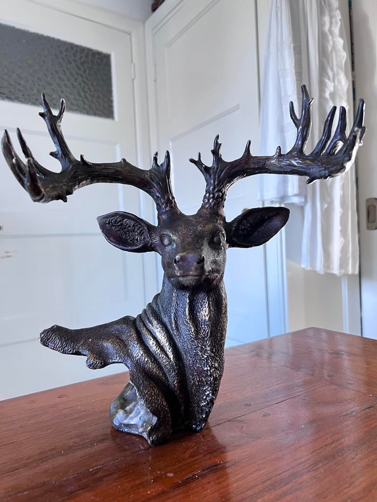 Chinees bronzen hert met gewei - 28x30cm, Ophalen of Verzenden, Brons