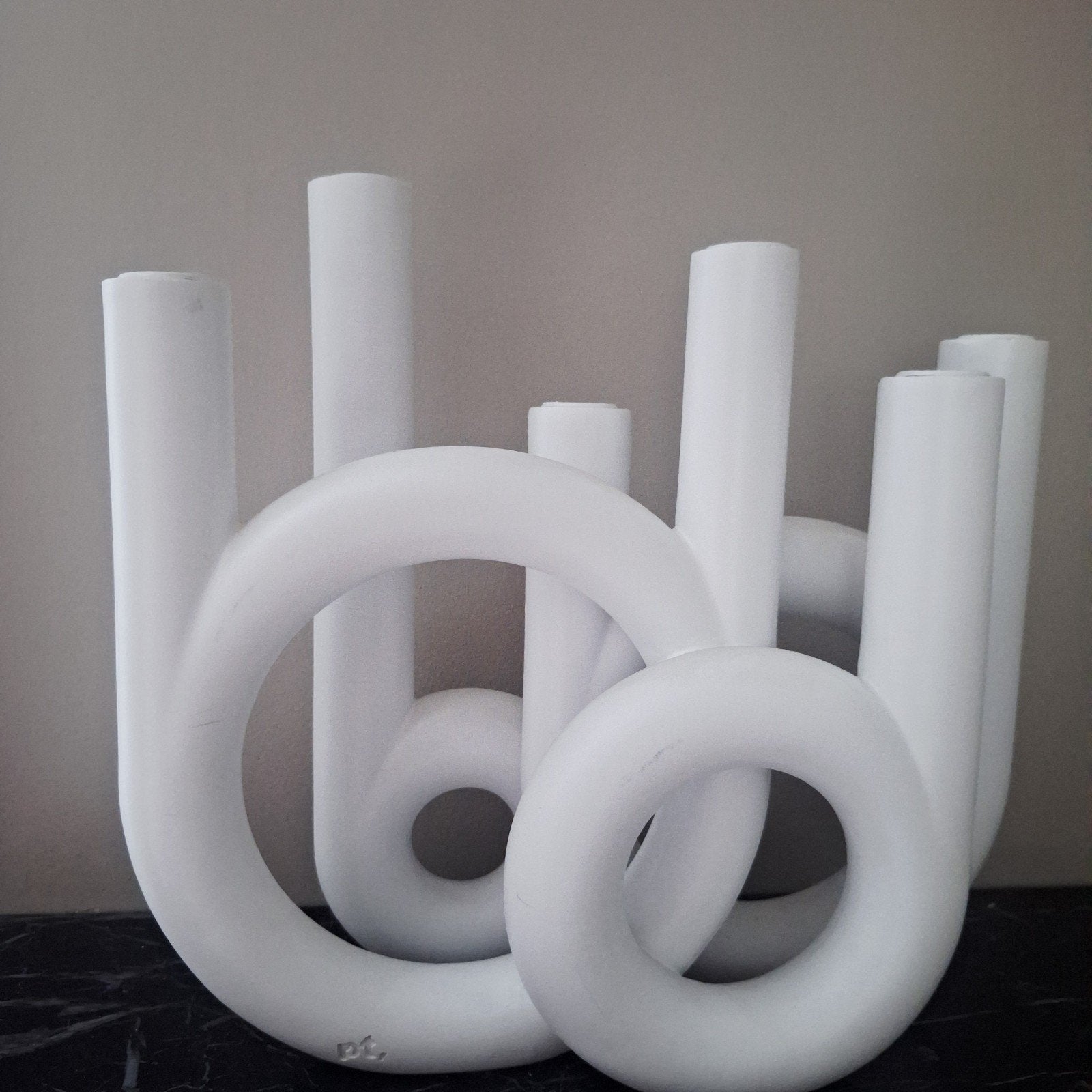 PT gave metalic witte kandelaar hotel ibiza chique, Beige, Ophalen of Verzenden, X, Kandelaar