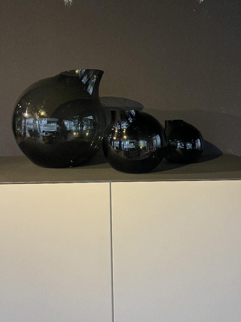 set van 3 glazen vazen in smoke glas, Ophalen, Overige kleuren, Minder dan 50 cm, Glas