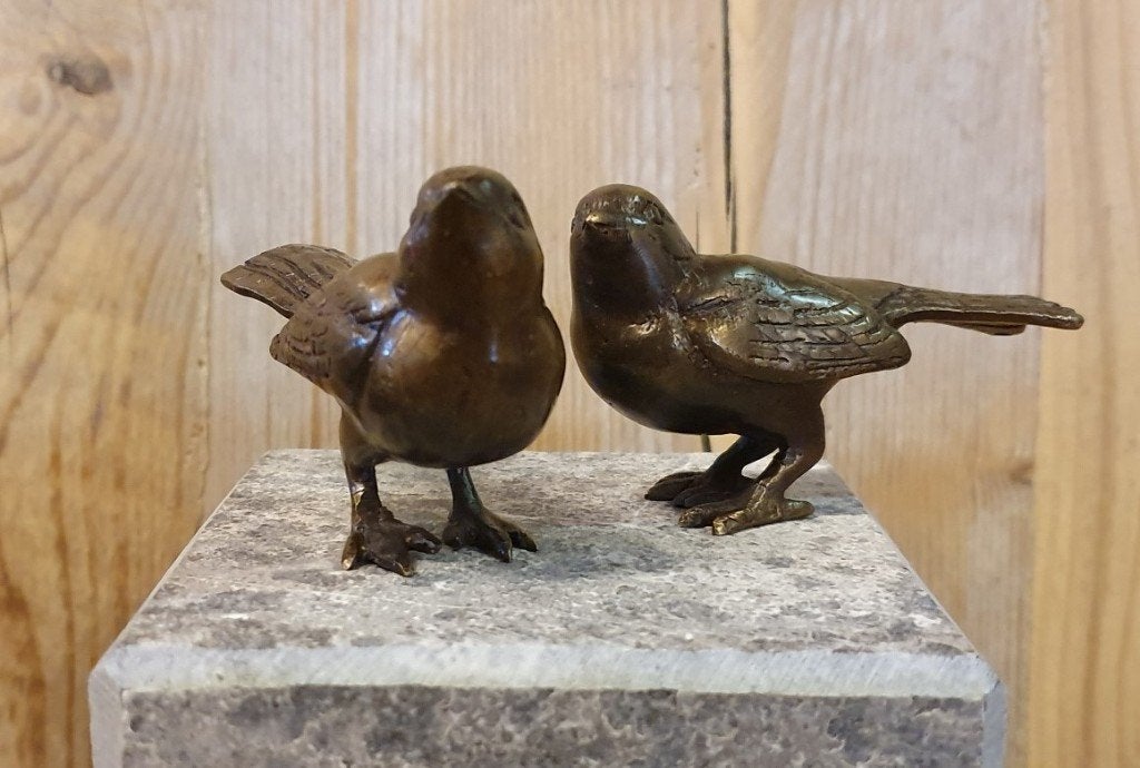 2 MUSJES / BRONS / vogel, Dierenbeeld, Nieuw, Info@huisentuindecoratiemarie.nl, Huis en tuin decoratie marie