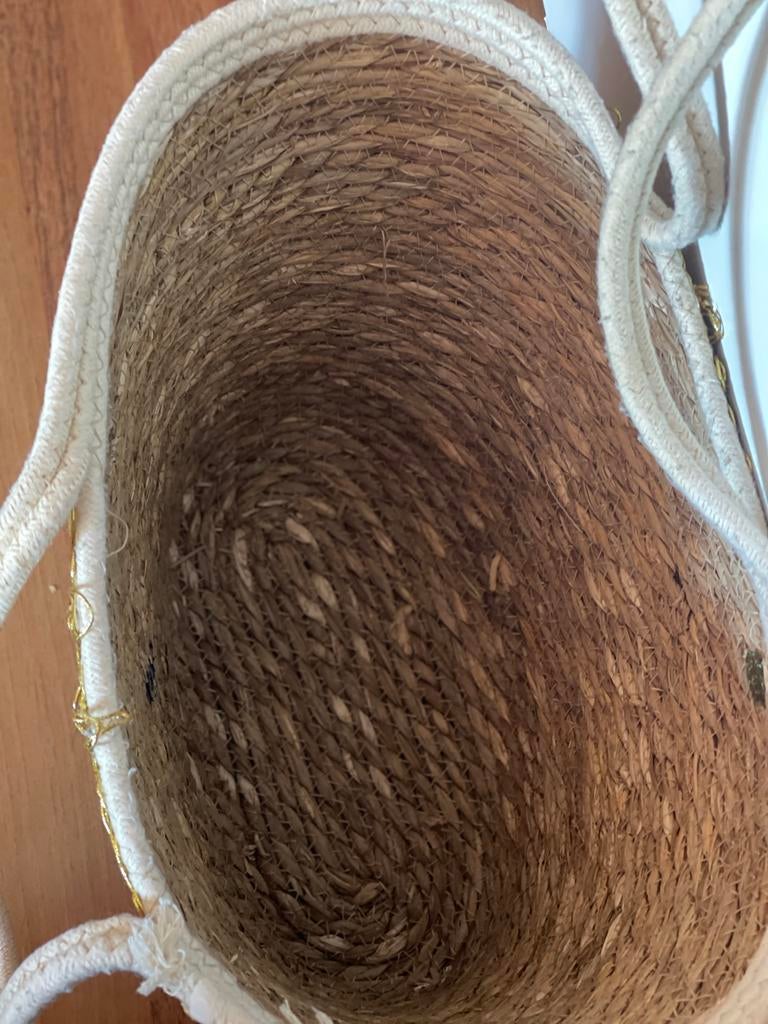Stro tas met gouden details, Ophalen, Zo goed als nieuw, Beige, Shopper