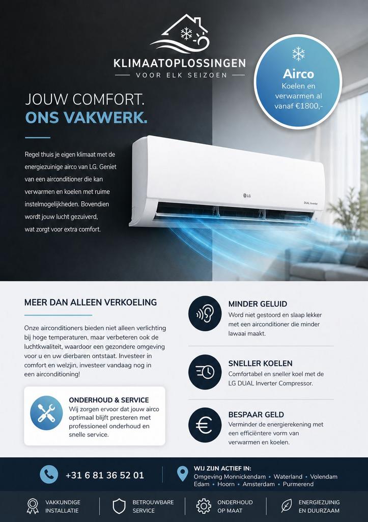 proffesionele installatie Lg airco, 3 snelheden of meer, Ophalen of Verzenden, Zo goed als nieuw, 100 m³ of groter
