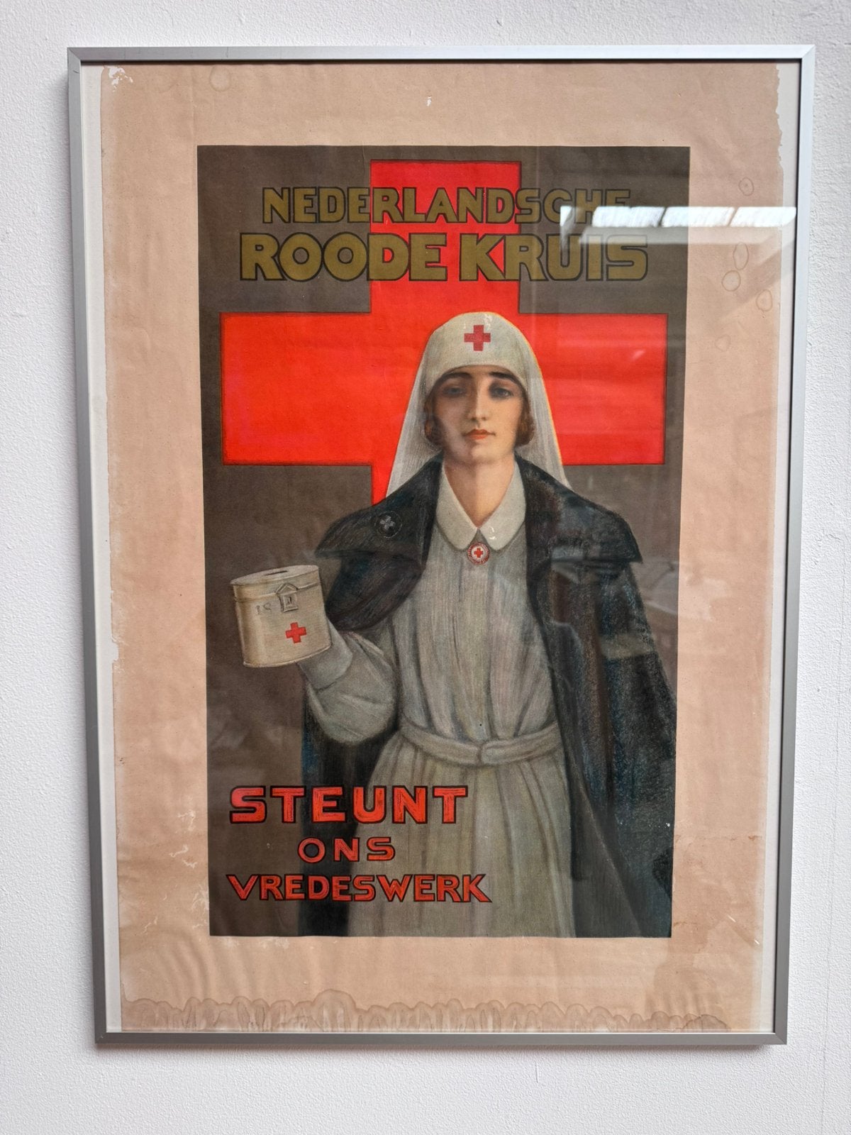 Antiek Rode Kruis affiche, Ophalen, Portret en Figuren, Ingelijst, Lithografie
