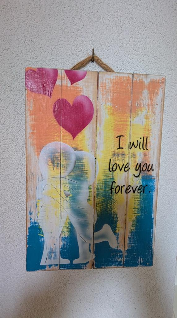 Kleurrijk houten wandbord – "I will love you forever", Antiek en Kunst, Kunst | Schilderijen | Abstract, Ophalen