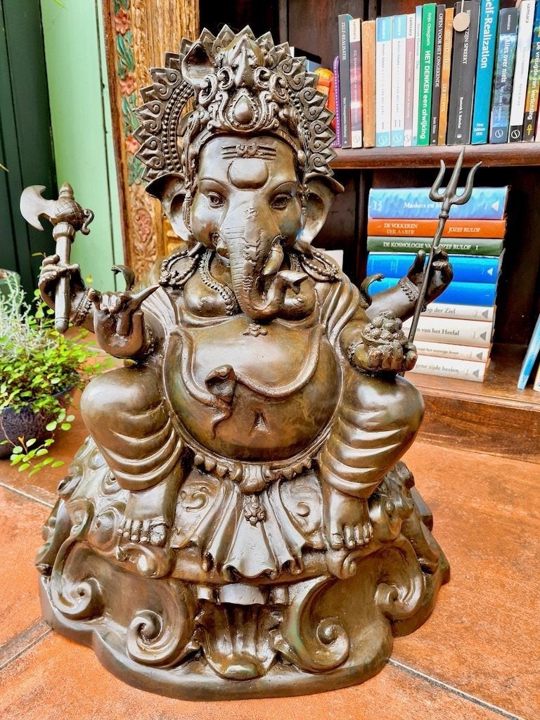 TOPSTUK GANESHA BEELD BRONS 61 CM (21 KG)!, Ophalen, 50 - 100 cm, Beeld, Bruin