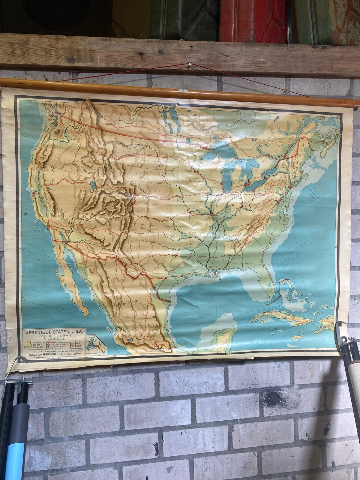 Vintage schoolkaart Verenigde Staten USA - K. Zeeman, Overige gebieden, Landkaart, 1800 tot 2000, Ophalen