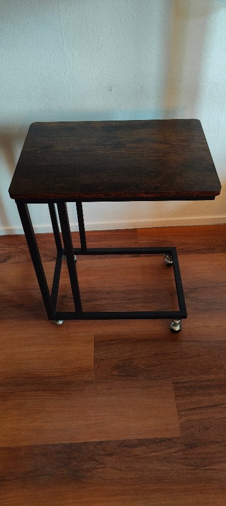 bijzettafel (C-vorm) op wieltjes – hout/metaal, Minder dan 55 cm, Zo goed als nieuw, Hout, metaal, Rechthoekig