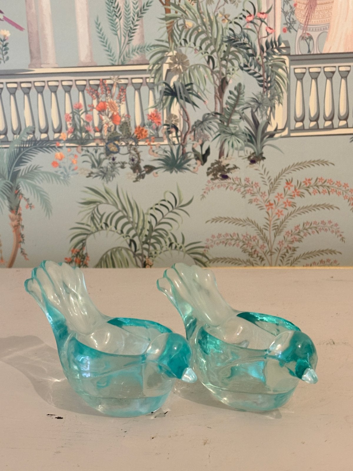 Crate & Barrel 'Tweet' theelichthouders - Aqua Glas (set van, Blauw, Overige merken, Waxinelichthouder, Ophalen of Verzenden