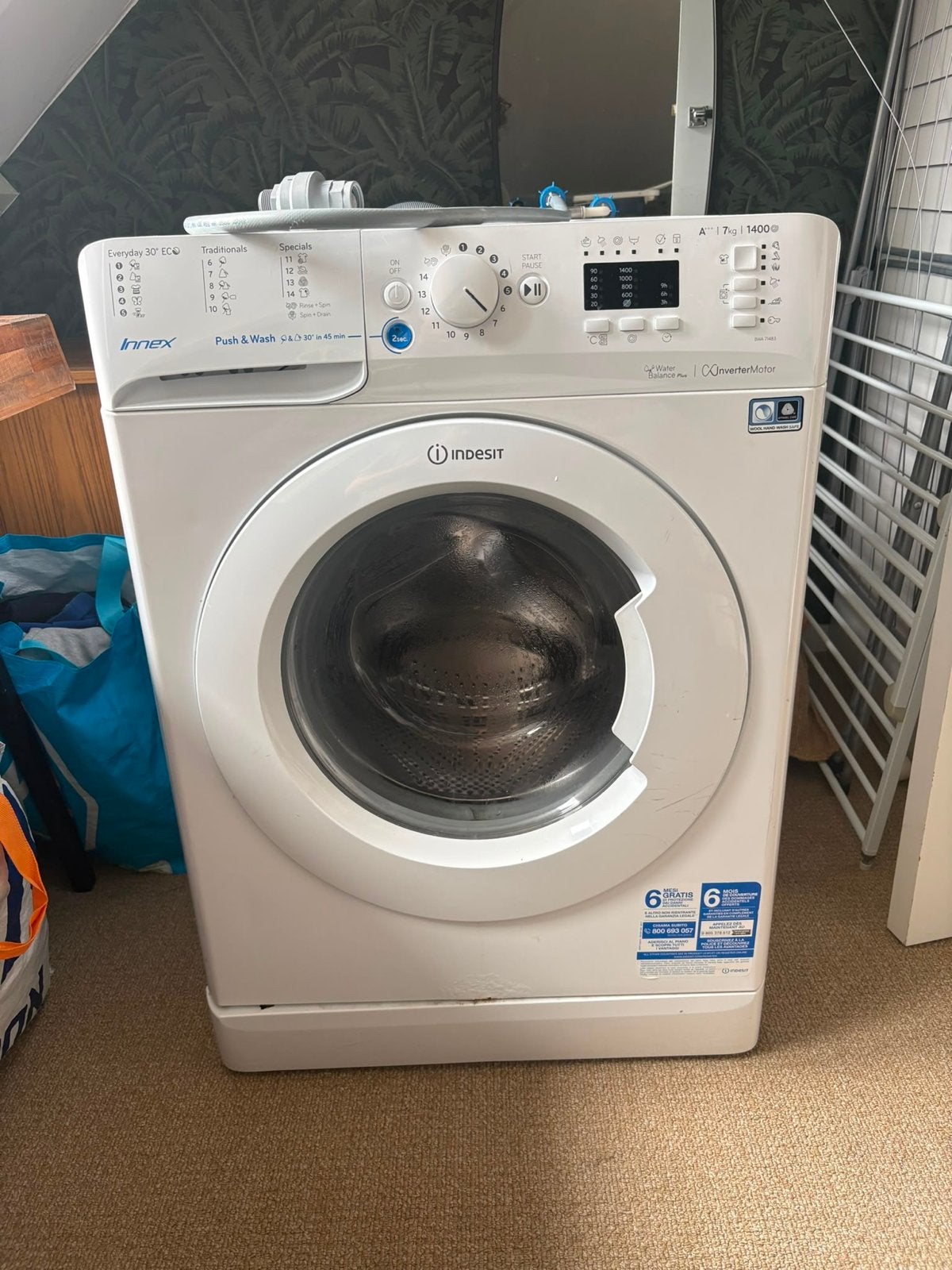 Gratis ophalen: Indesit Innex Wasmachine 7kg 1400 toeren, Ophalen, Zo goed als nieuw, Voorlader, Kort programma