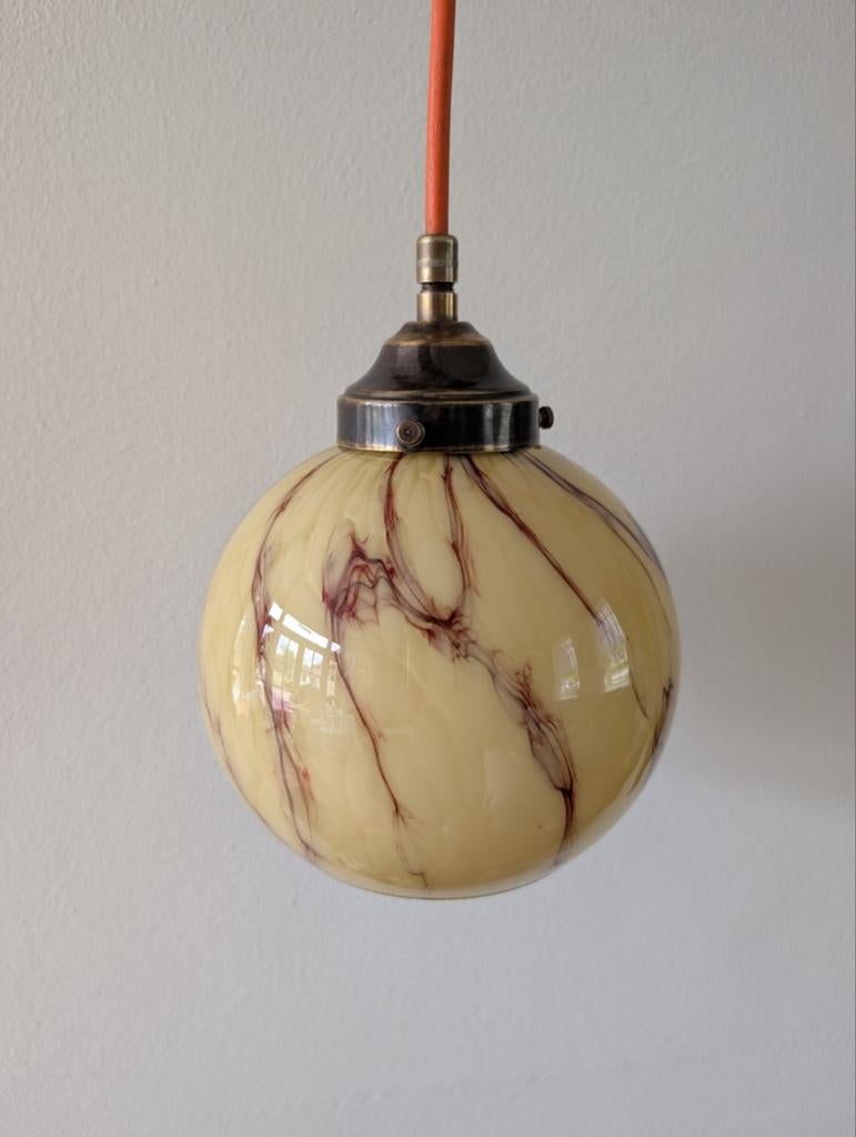 Prachtige art deco gemarmerde opaline glazen lampenkap, Ophalen of Verzenden
