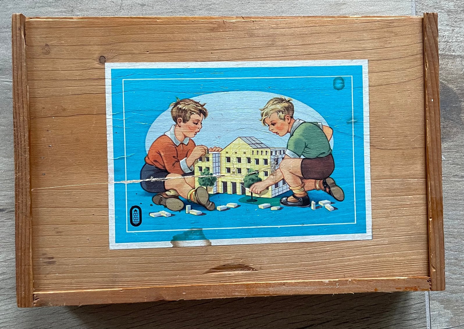 Vintage houten blokkendoos jaren 50-60, Ophalen of Verzenden, Gebruikt