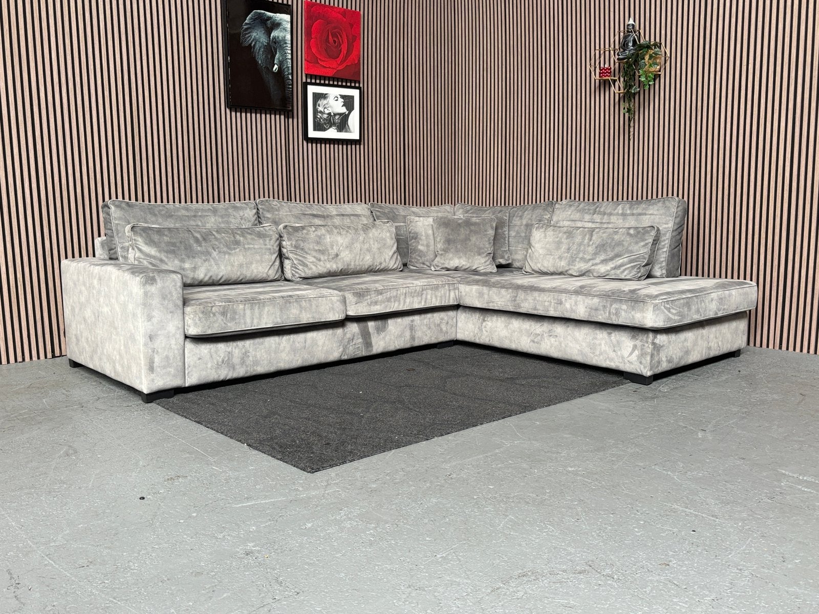 GRATIS LEVERING Velvet Hoekbank Grijs 305x250 GEREINIGD