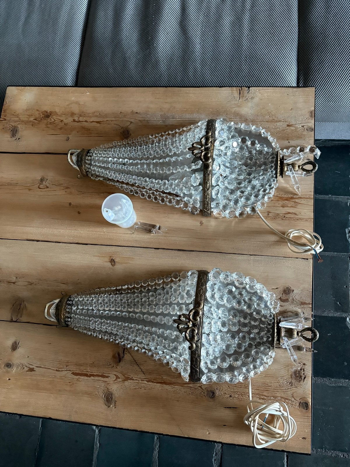 Set van 2 antieke kristallen wandlampen, Ophalen