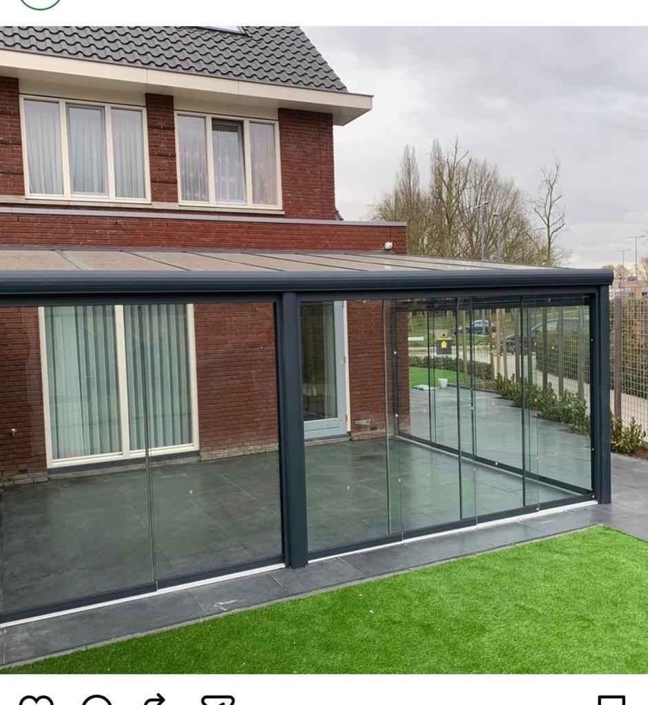 Glazen schuifwanden voor veranda of overkapping, Doe-het-zelf en Verbouw, Glas en Ramen, Ophalen, Gebruikt, Overige typen, 160 cm of meer