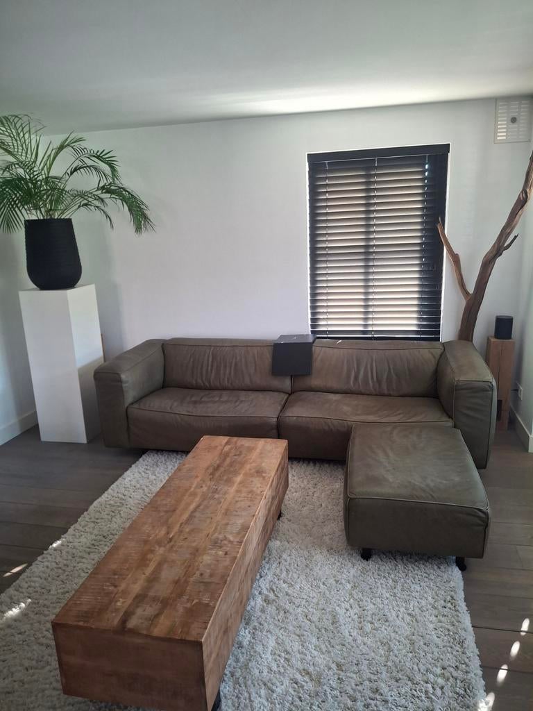 Bank en hocker, Huis en Inrichting, Ophalen of Verzenden, Gebruikt, Leer