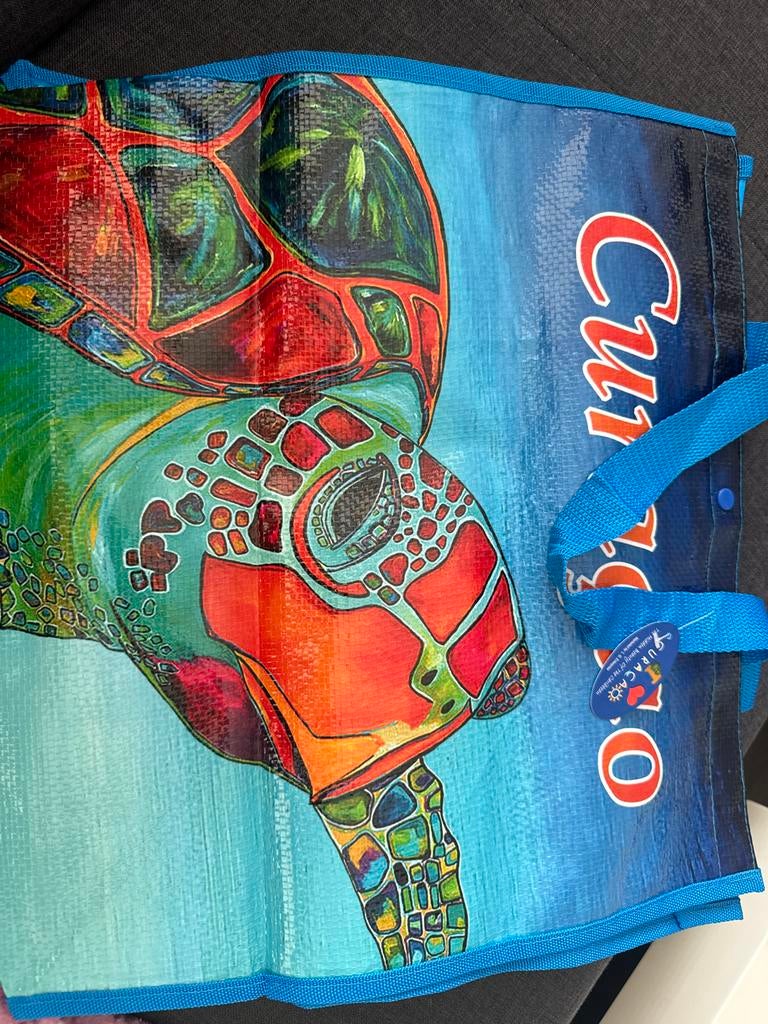 Boodschappentas met schildpad print, 40 tot 60 cm, Gebruikt, 20 tot 30 cm, Blauw