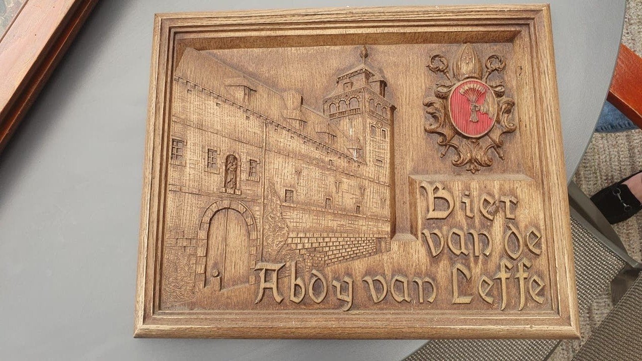 reclame bord abdij van Leffe bier, Ophalen, Gebruikt, Reclamebord