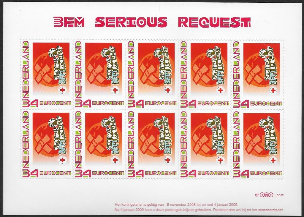 Vel van 10 zegels Serious Request., Ophalen of Verzenden, Na 1940, Postfris