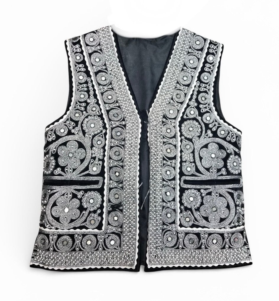 Handgemaakte gilet fluweel met spiegeltjes XL, Ophalen of Verzenden, Nieuw, Overige maten, Zwart