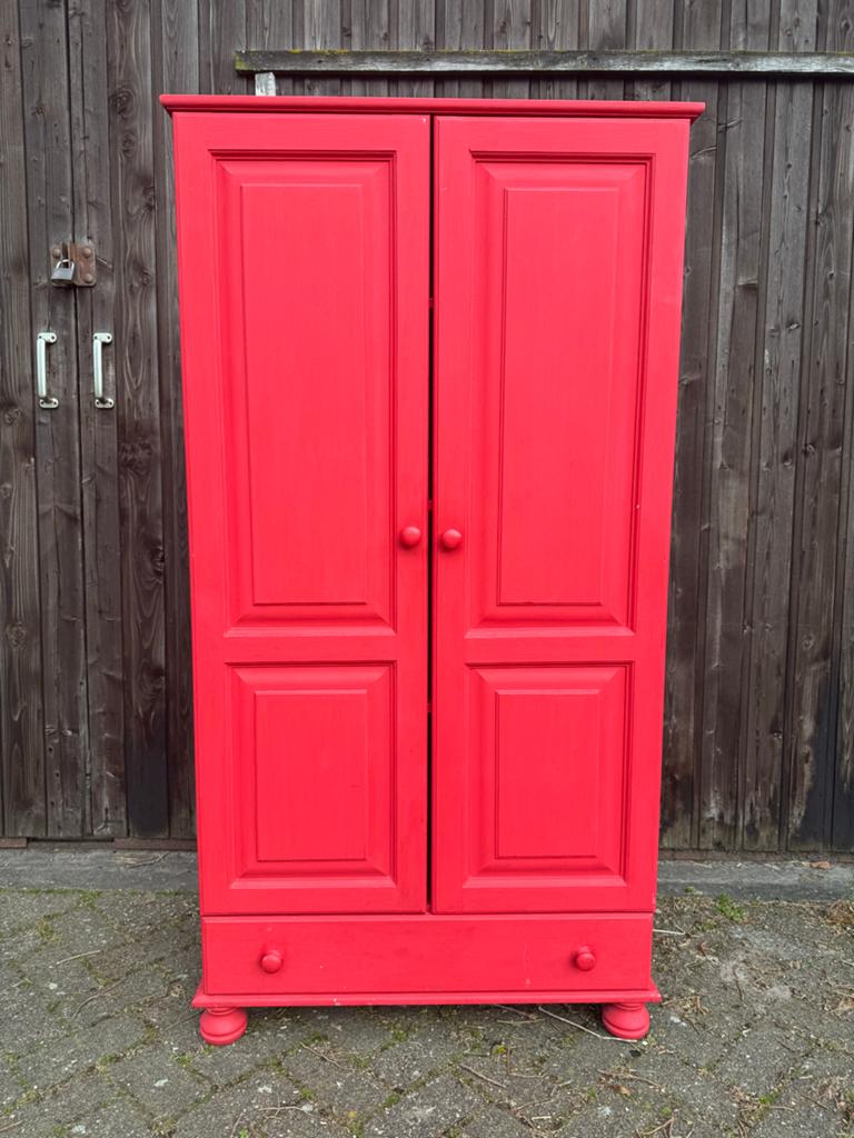 Opvallende rode kast met lades en planken, Huis en Inrichting, Kasten | Kledingkasten, Ophalen, Gebruikt, 50 tot 100 cm, Met lade(s)