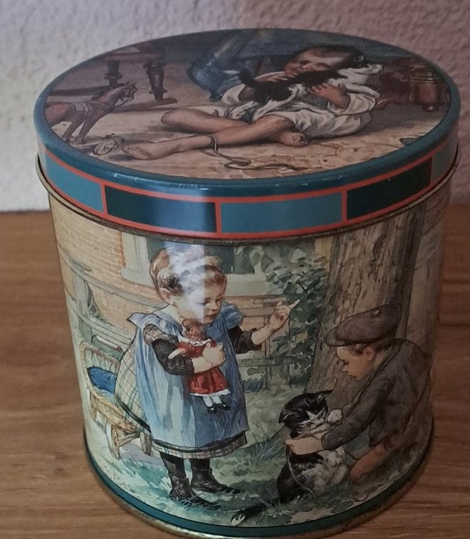Ot & Sien.Vintage blikken trommel met kinderillustraties, Ophalen of Verzenden
