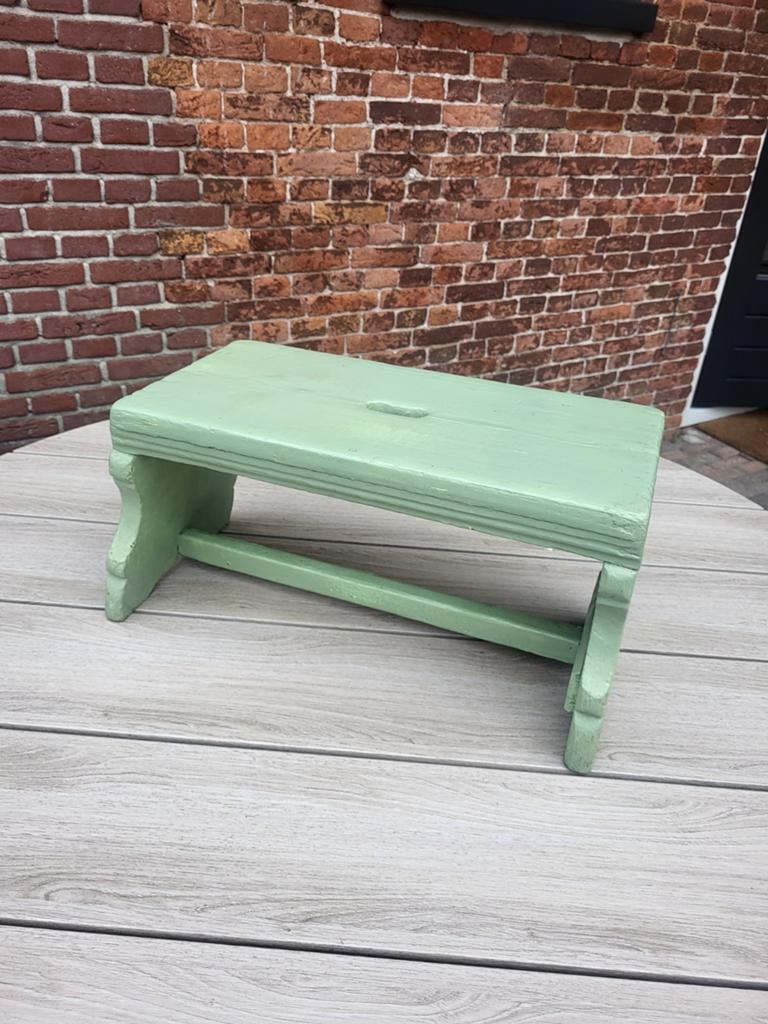 Brocante houten krukje - Groen, Ophalen, Gebruikt