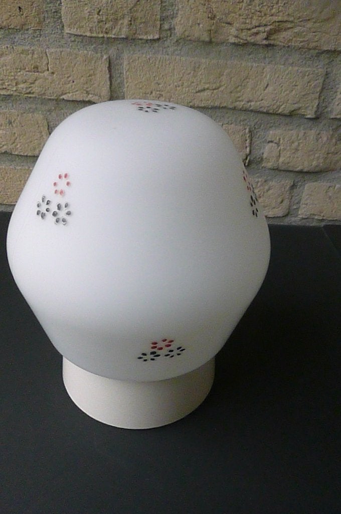 vintage plafondlamp met mooie tekening, Huis en Inrichting, Lampen | Plafondlampen, Ophalen of Verzenden, Gebruikt, Glas