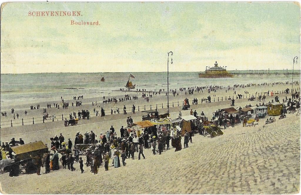 Scheveningen, Boulevard, Pier, handkar, veel volk, Verzenden, Voor 1920, Gelopen, Zuid-Holland