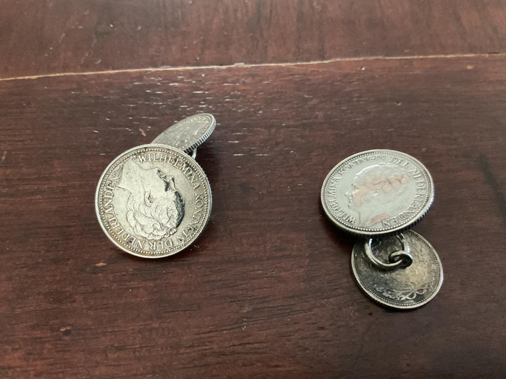 Zilveren manchetknopen van oude kwartjes en dubbeltjes, Sieraden, Tassen en Uiterlijk, Manchetknopen, Ophalen of Verzenden, Gebruikt