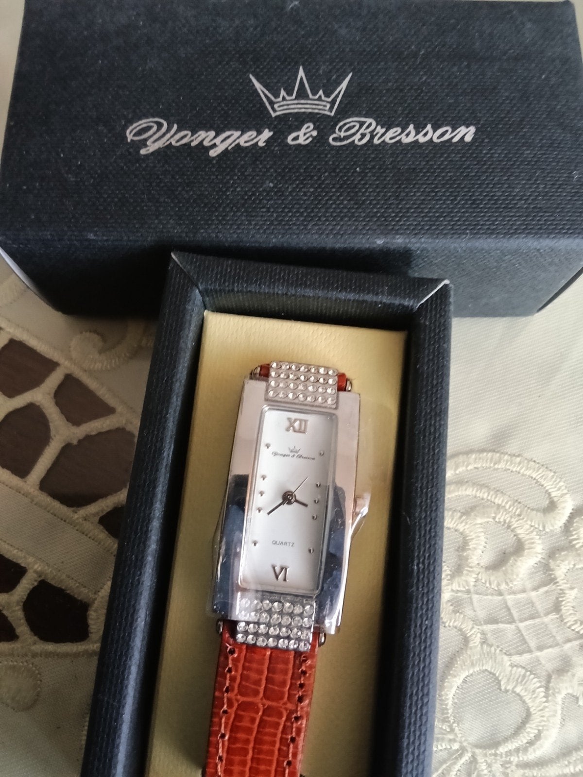 Yonger & Bresson Dameshorloge met Strass en Leren Band, Sieraden, Tassen en Uiterlijk, Horloges | Dames, Ophalen of Verzenden