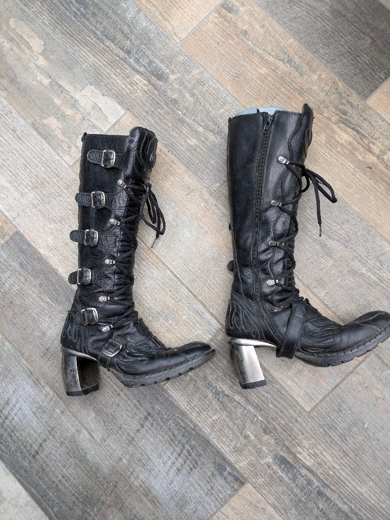 Dames New Rocks zwart, Hoge laarzen, Zwart, Ophalen of Verzenden, Gedragen