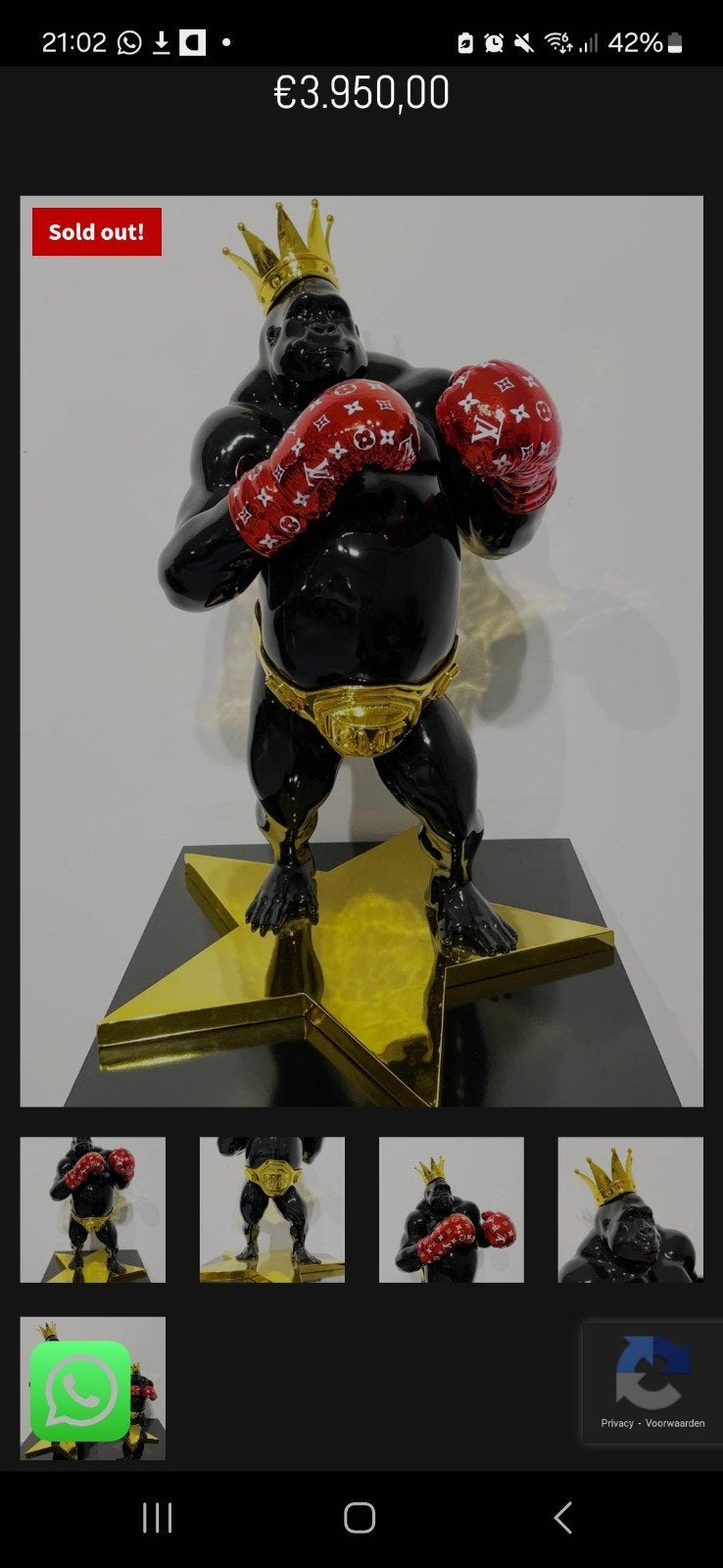 Van Apple Kunst - Gorilla met Kroon en Bokshandschoenen, Ophalen of Verzenden