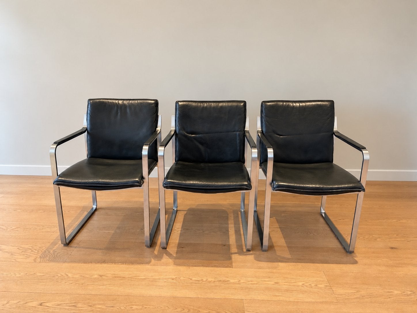 Vintage Walter Knoll Art Collection stoelen – leer, chroom, Ophalen, Zo goed als nieuw, Zwart, Leer