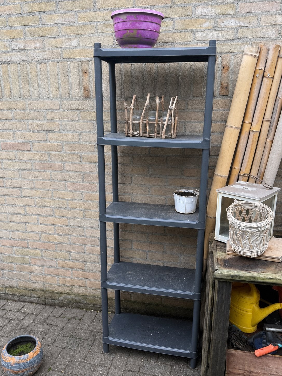 Grijze kunststof stellingkast met 5 planken, Ophalen of Verzenden, Gebruikt