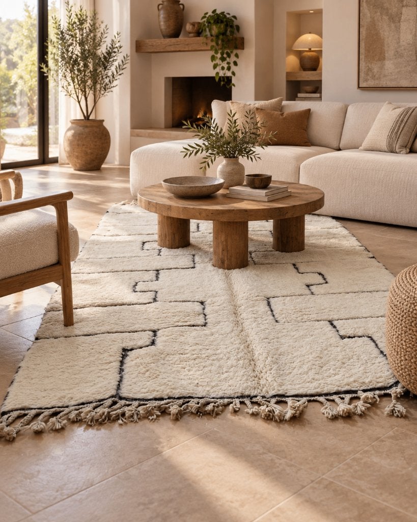 Marokkaans vloerkleed 150x250 crème – 100% wol, Info@maroccarpets.nl, 150 tot 200 cm, Ophalen of Verzenden, Beige
