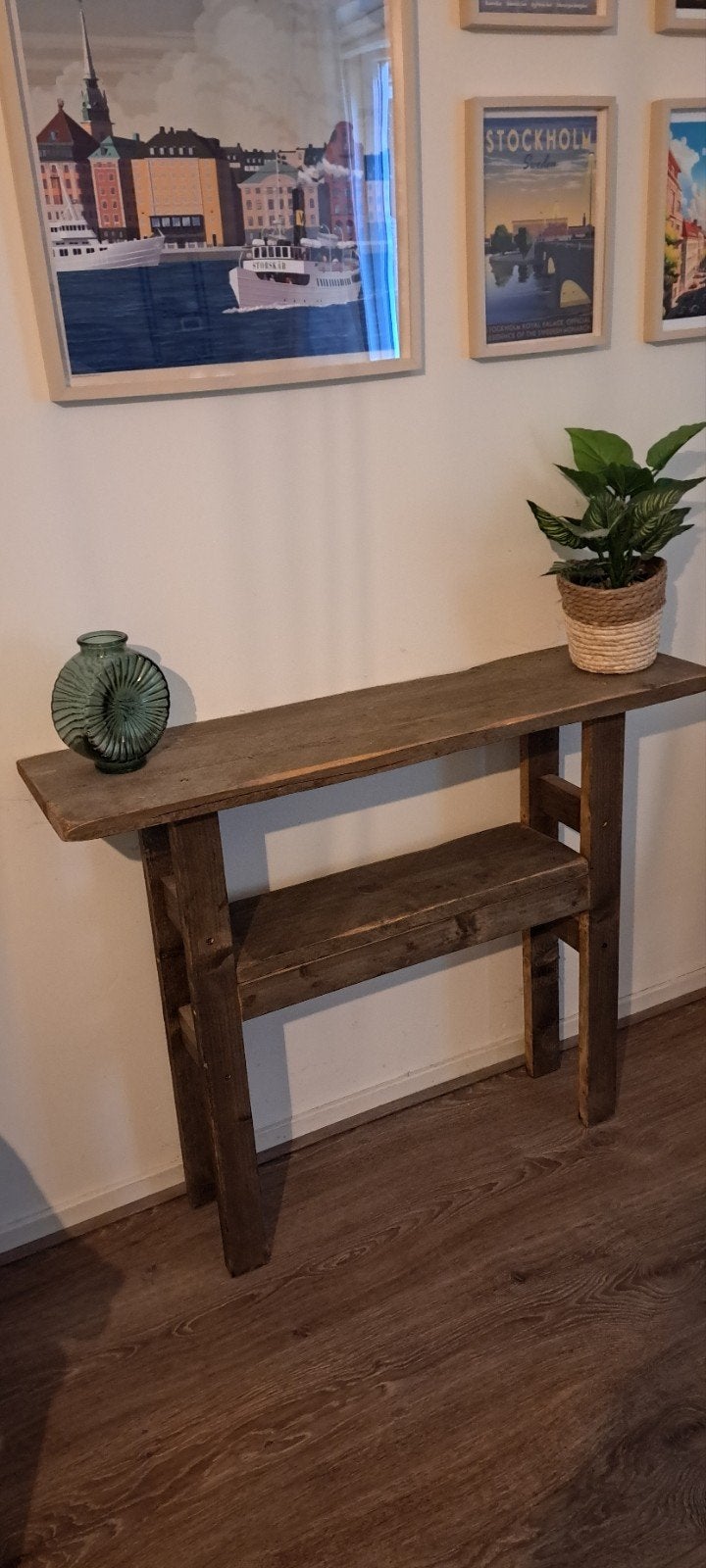 Rustieke houten sidetable/wandtafel met legplank, Huis en Inrichting, Ophalen, Gebruikt, 100 tot 150 cm, 25 tot 50 cm