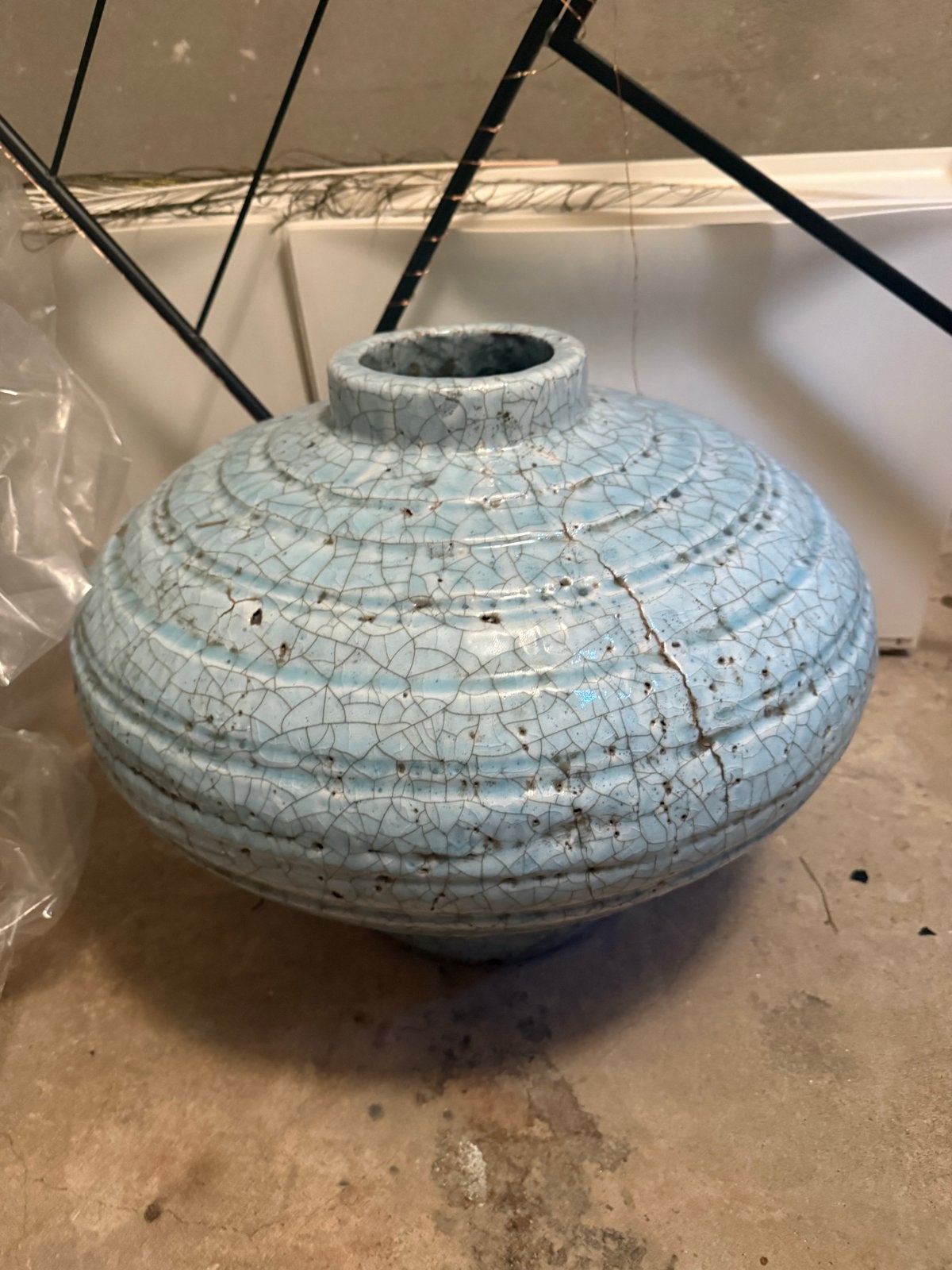 Grote blauwe craquelé pot/vaas, Ophalen, Zo goed als nieuw, Blauw, 45 cm