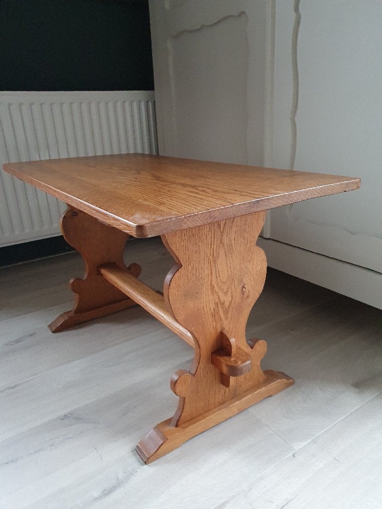 Laaks Brocante, kleine vintage kloostertafel, bijzettafel, Gebruikt, 75 cm of meer, Rechthoekig, Hout