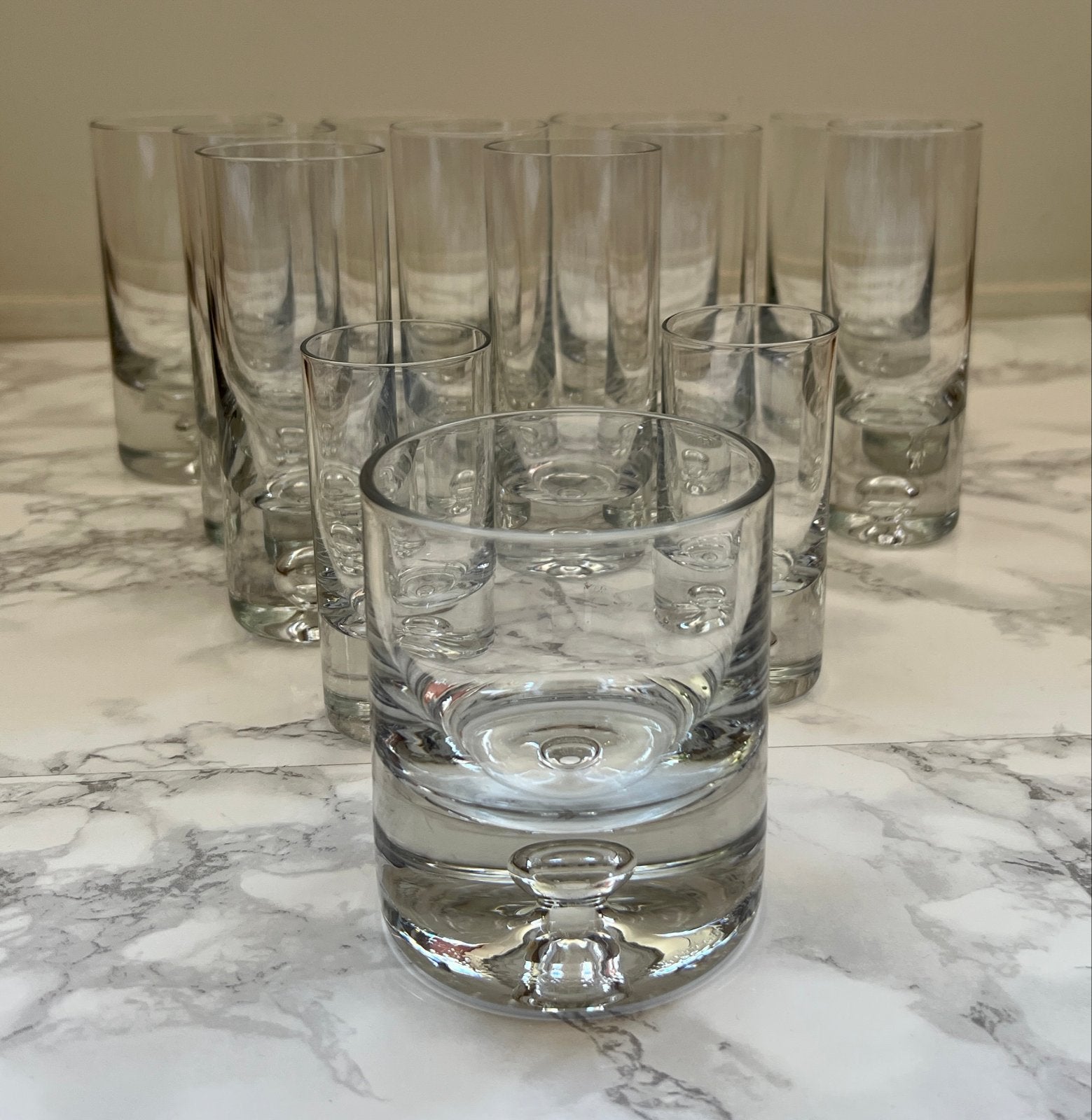 Vintage Krosno glazen set - Bubble Base - Jaren '70/'80, Antiek en Kunst, Ophalen of Verzenden