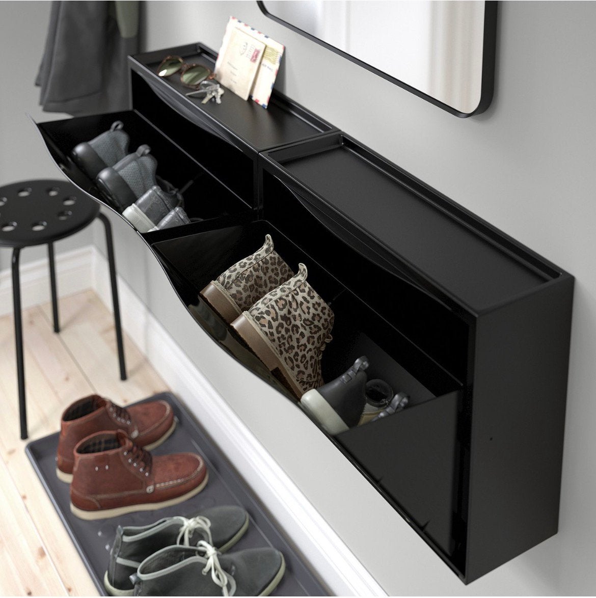 4x IKEA Trones zwart schoenenkast of opbergsysteem, Ophalen, Zo goed als nieuw