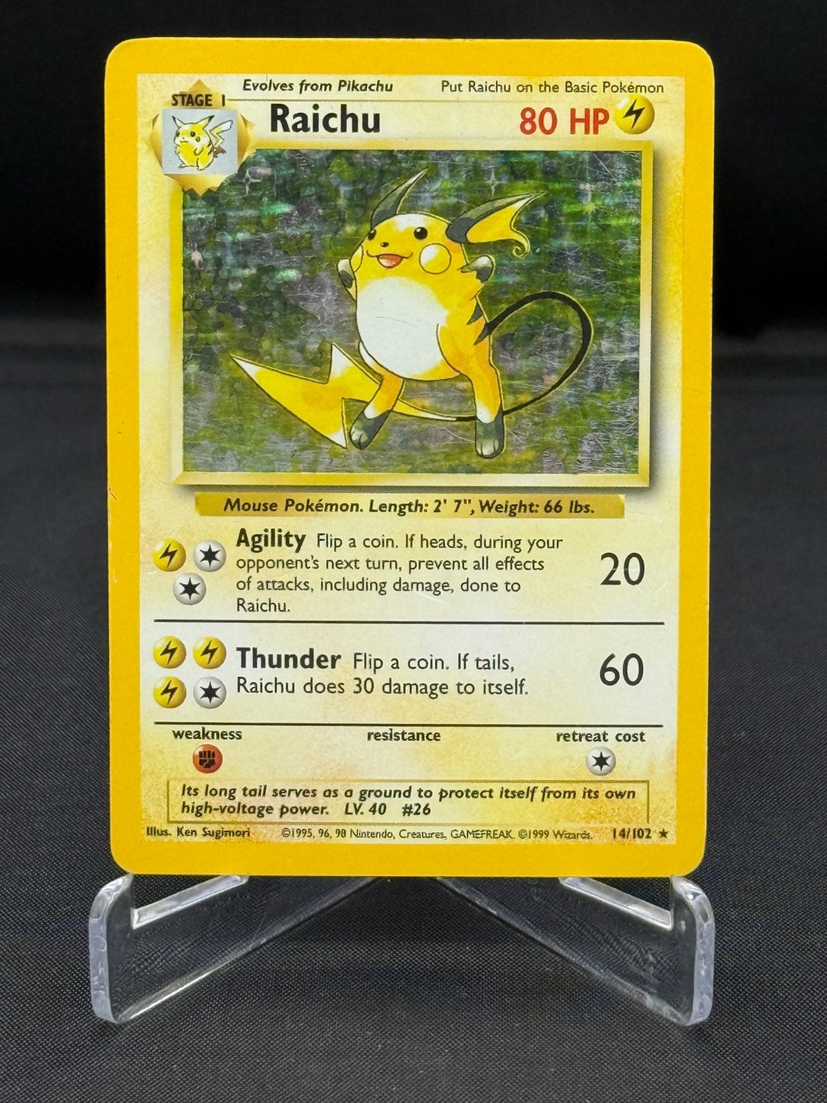 Raichu 14/102 Holo ~ Base set, Ophalen of Verzenden, Gebruikt, Losse kaart