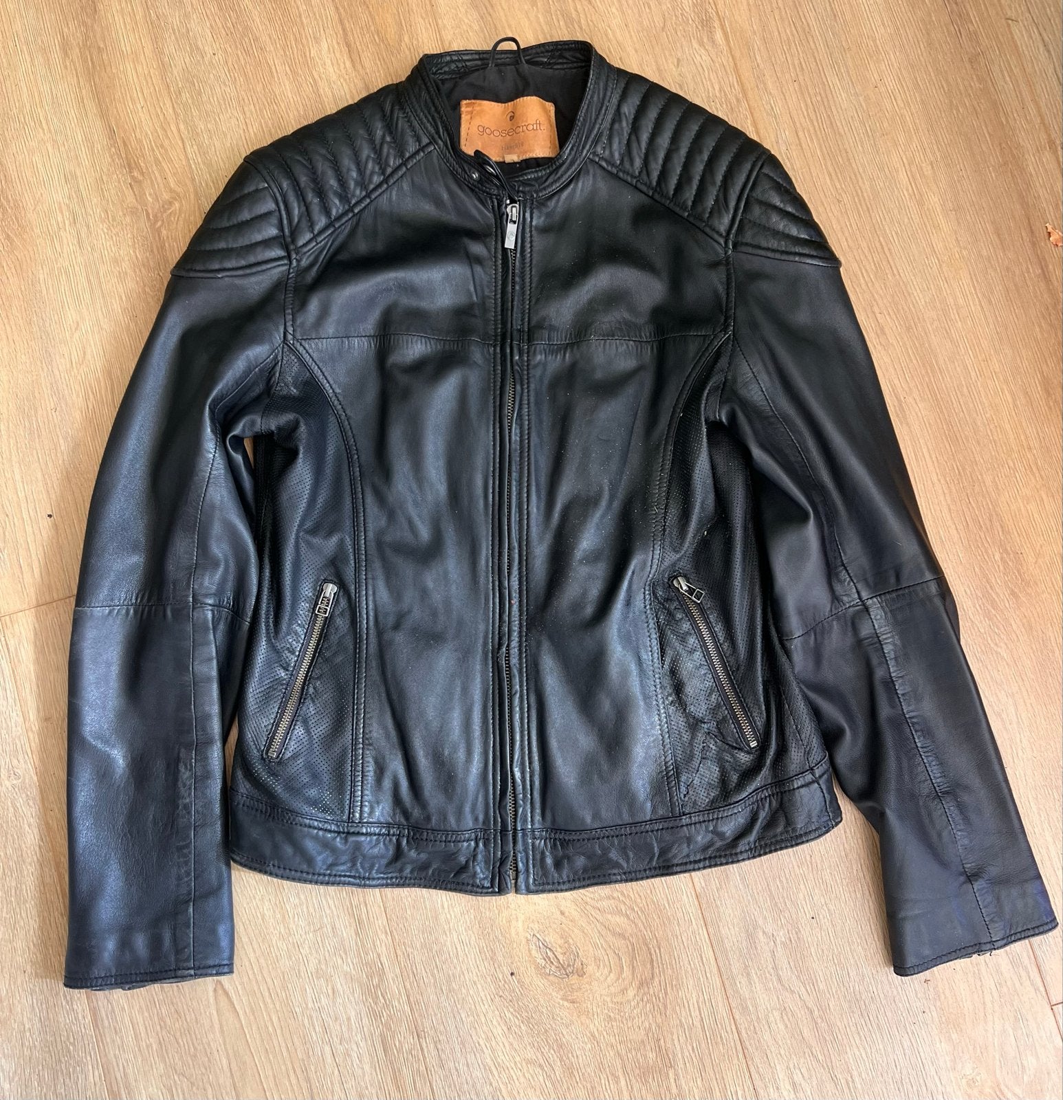 Goosecraft Leren Bikerjack Zwart Maat L - Kleine reparatie, Ophalen of Verzenden, Gedragen, Maat 52/54 (L), Zwart