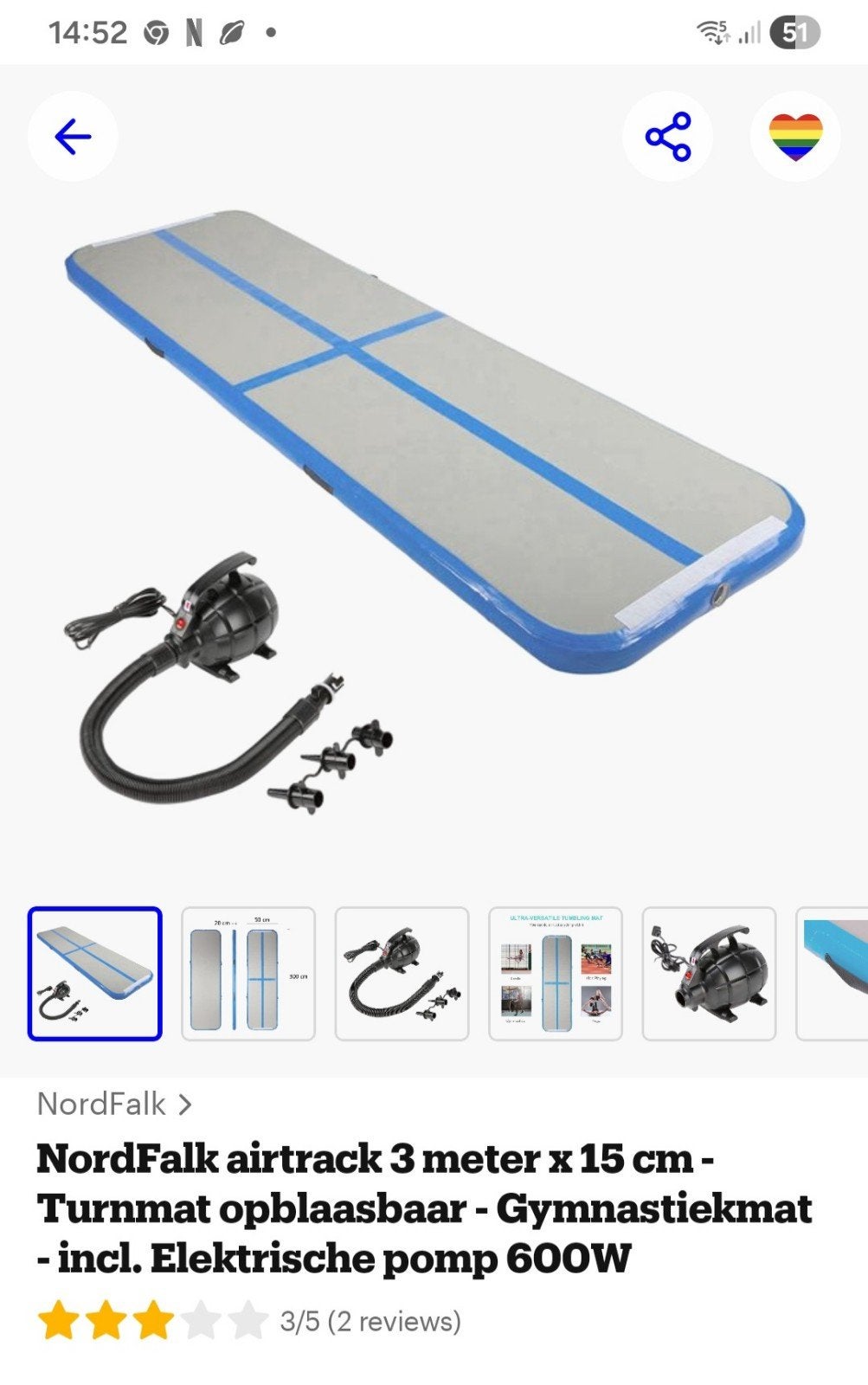 Airtrack 3 meter met pomp - Zo goed als nieuw, Ophalen, Zo goed als nieuw