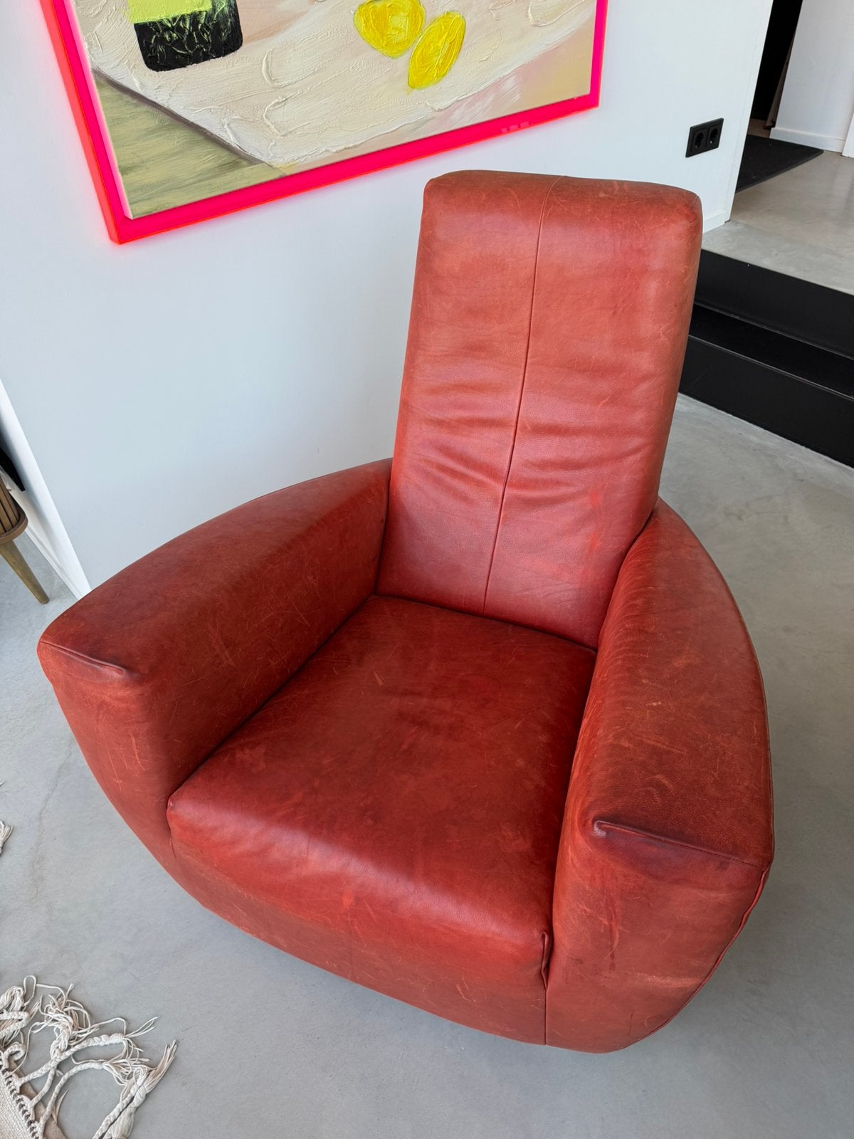 Label Longa fauteuil rood leer, Ophalen, Gebruikt, Tijdloos, 75 tot 100 cm