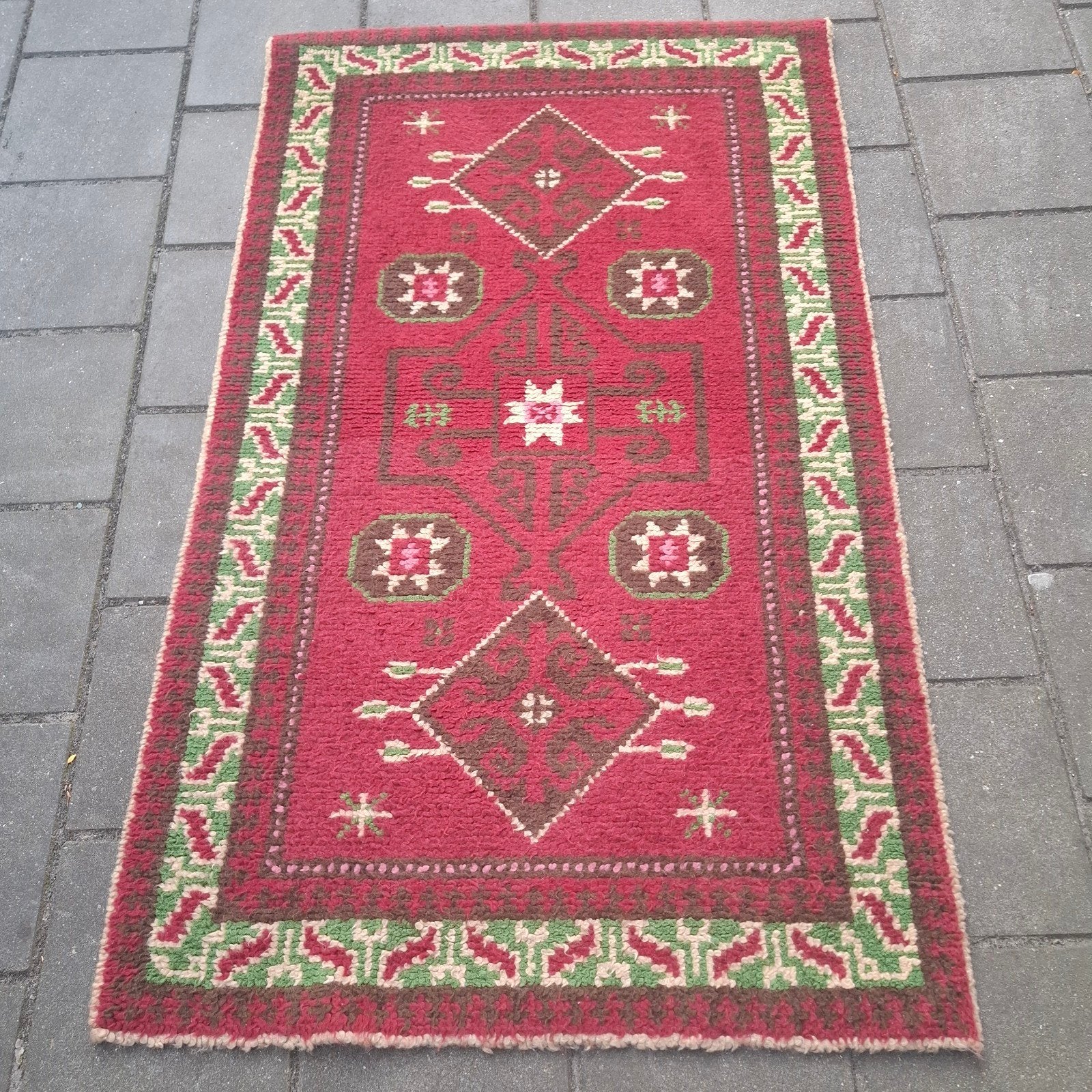 Vintage wollen tapijt 160x97 cm, Ophalen of Verzenden, Groen, Rechthoekig, 200 cm of meer