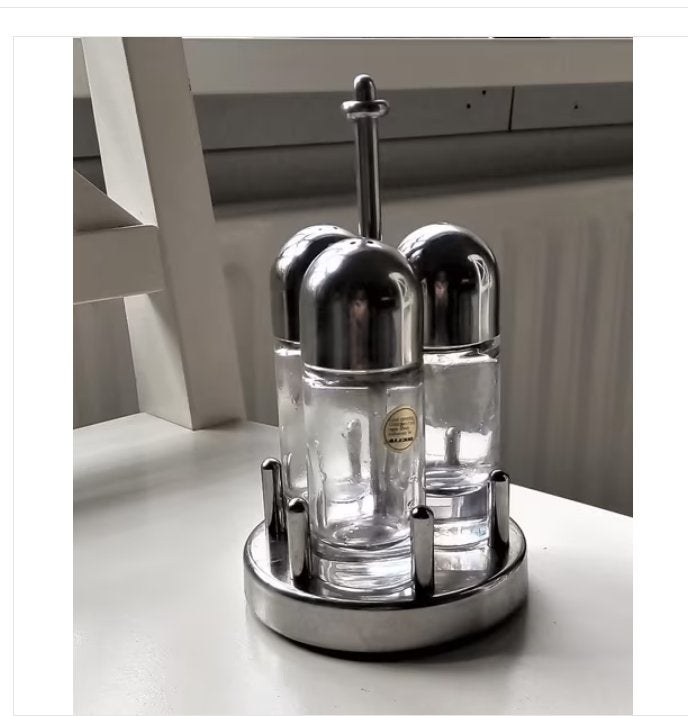 Alessi 5070 Condimentset -design Icoon Ettore Sottsass*1978*, Overige typen, Zilver, Ophalen of Verzenden, Zo goed als nieuw