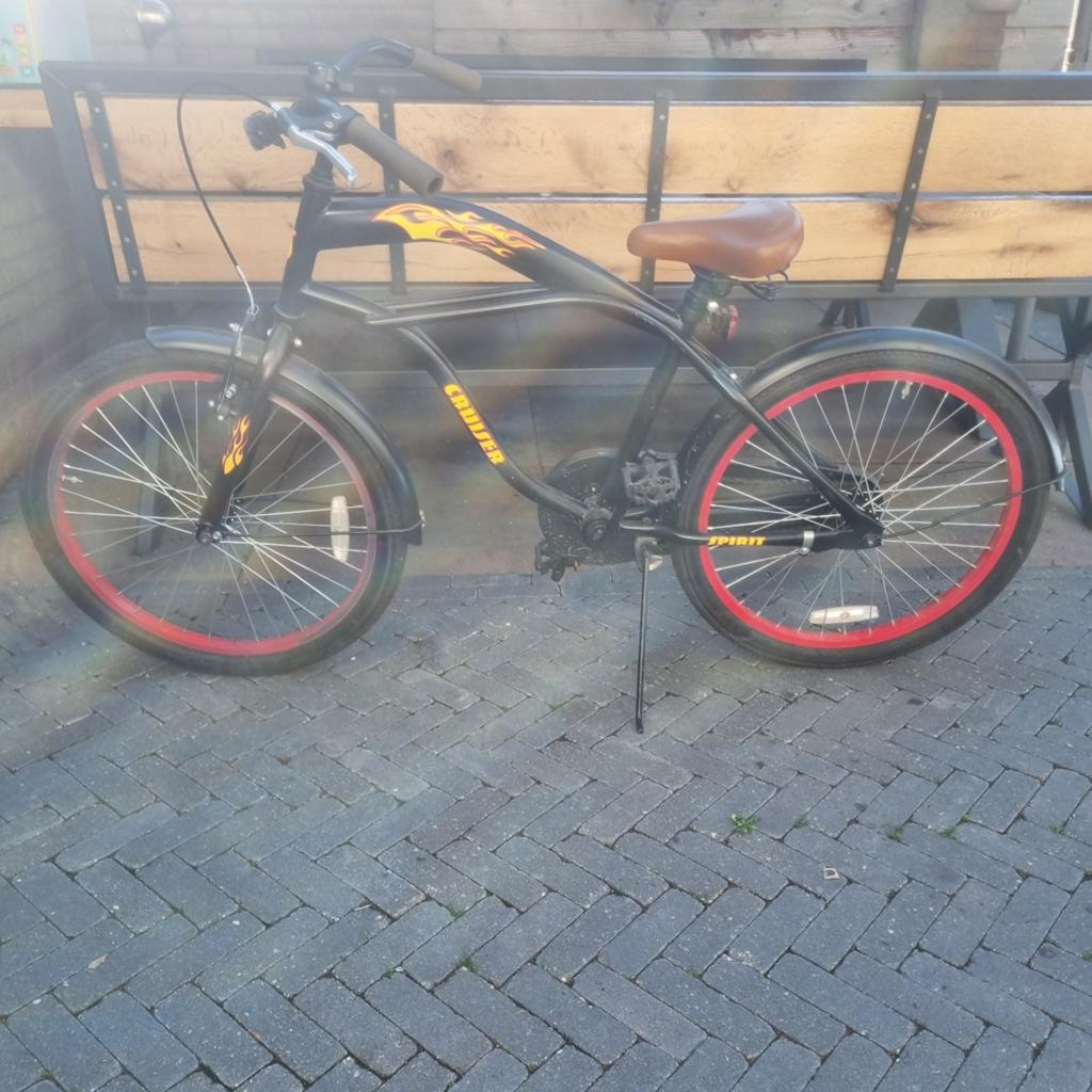 Spirit Cruiser Fiets - Zwart met Rode Velgen, Terugtraprem, Gebruikt, Staal, Cruiser